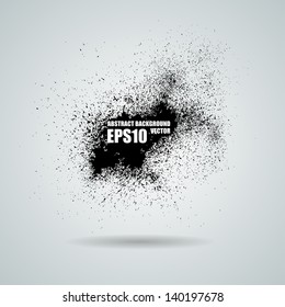 Abstract vector black grunge background. Vector banner. Ink stain with a spray