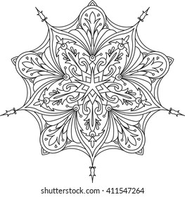 Abstract vector black lace design in mono line style - five-finger mandala, ethnic decorative element. Can be used as anti stress therapy.