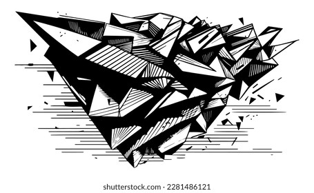 Abstract vector black line illustration isolated white. Sketch art