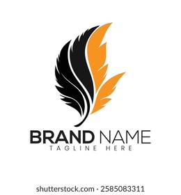 Abstract Vector Black and Orange Leaf Icon or Logo Design Template