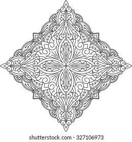 Abstract vector black rhombus lace design in mono line style - mandala, ethnic decorative element. 