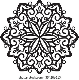 Abstract vector black round, heptagon lace design - mandala, ethnic decorative element.