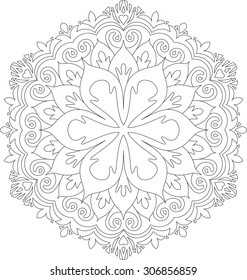 Abstract vector black round lace design in mono line style - mandala, ethnic decorative element. 