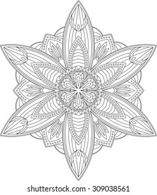 Abstract vector black round lace design in mono line style - mandala, ethnic decorative element. 