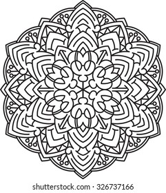 Abstract vector black round lace design in mono line style - mandala, ethnic decorative element. 