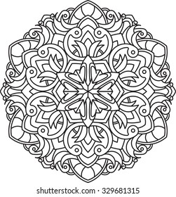 Abstract vector black round lace design - mandala, ethnic decorative element. Can be used as anti stress therapy.