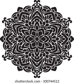 Abstract vector black round lace design in mono line style - mandala, ethnic decorative element.