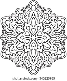 Abstract vector black round lace design - mandala, ethnic decorative element. Can be used as anti stress therapy.