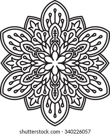 Abstract vector black round lace design - mandala, ethnic decorative element. Can be used as anti stress therapy.