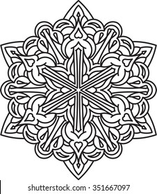 Abstract vector black round lace design in mono line style - mandala, ethnic decorative element. Can be used as anti stress therapy.