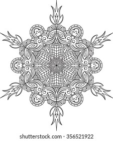 Abstract vector black round lace design in mono line style - mandala, ethnic decorative element. 