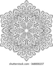 Abstract vector black round lace design in mono line style - mandala, ethnic decorative element. Can be used as anti stress therapy.