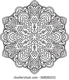 Abstract vector black round lace design in mono line style - mandala, ethnic decorative element. Can be used as anti stress therapy.