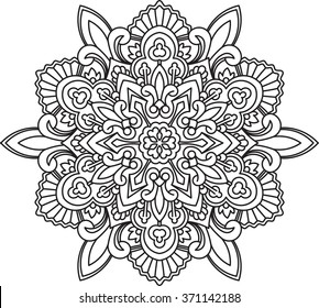 Abstract vector black round lace design - mandala, ethnic decorative element. Can be used as anti stress therapy.