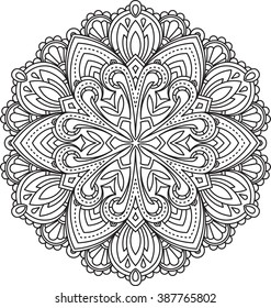 Diseño abstracto de encaje negro redondo - mandala, elemento decorativo étnico. Puede utilizarse como terapia antiestrés.