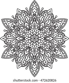 Abstract vector black round lace design - mandala, ethnic decorative element. Can be used as anti stress therapy.