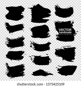 Abstract vector black short textured strokes on imitation transparent background