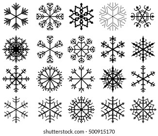 Abstract vector black snowflakes isolated on white