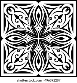 Abstract vector black square lace design - mandala, ethnic decorative element. Can be used as anti stress therapy.
