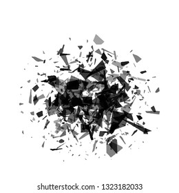 Abstract vector black triangular shards on white background. Scatter falling dark gray triangle particles. Exploding effect