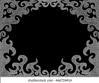 Abstract vector black and white decorative frame with curling figured shapes
