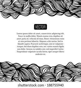Abstract vector black and white design with waves. Urban theme design element. Ink splatter. Hand drawn waves on watercolor background. Watercolor texture. Japanese motifs. Black and white background