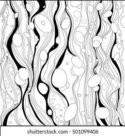 Abstract vector black and white design with waves. Japanese motifs. graphic vector drawing, bubbles in the water by hand, the bubbles in the waves, circles in the water