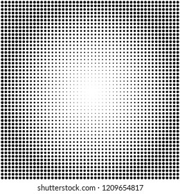 Abstract vector black and white dotted halftone background. Dot radial pattern.
