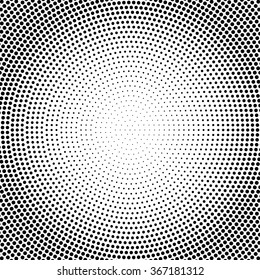 Abstract Vector Black And White Dotted Halftone Background. Dot Radial Pattern