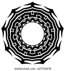 Abstract vector black and white illustration round beautiful ornament. Decorative vintage ethnic mandala pattern. Design element for tattoo or logo.