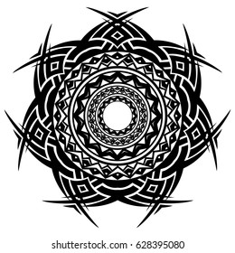 Abstract vector black and white illustration round beautiful ornament. Decorative vintage ethnic mandala pattern. Design element for tattoo or logo.