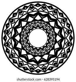 Abstract vector black and white illustration round beautiful ornament. Decorative vintage ethnic mandala pattern. Design element for tattoo or logo.