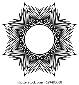 Abstract vector black and white illustration round beautiful frame. Decorative vintage ethnic mandala pattern. Design element for tattoo or logo.