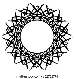 Abstract vector black and white illustration round beautiful frame. Decorative vintage ethnic mandala pattern. Design element for tattoo or logo.