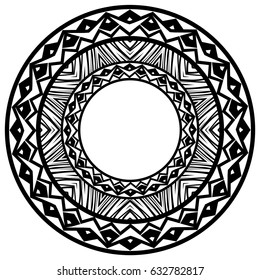 Abstract vector black and white illustration round beautiful frame. Decorative vintage ethnic mandala pattern. Design element for tattoo or logo.