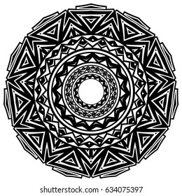 Abstract vector black and white illustration round beautiful ornament. Decorative vintage ethnic mandala pattern. Design element for tattoo or logo.