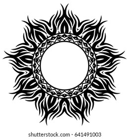 Vector Abstractas ilustración en blanco y negro redondo hermoso marco. Patrón de mandala étnico vintage decorativo. Elemento de diseño para tatuaje o logotipo.