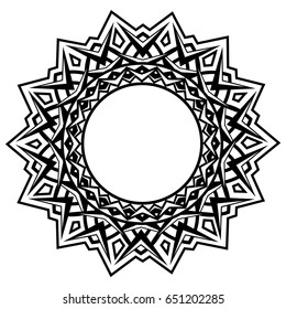 Abstract vector black and white illustration round beautiful frame. Decorative vintage ethnic mandala pattern. Design element for tattoo or logo.