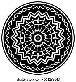 Abstract vector black and white illustration round beautiful ornament. Decorative vintage ethnic mandala pattern. Design element for tattoo or logo.
