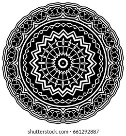 Abstract vector black and white illustration round beautiful ornament. Decorative vintage ethnic mandala pattern. Design element for tattoo or logo.