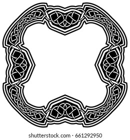 Abstract vector black and white illustration beautiful tracery frame with celtic knots. Design element for tattoo or logo.