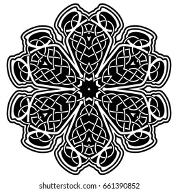 Abstract vector black and white illustration round beautiful ornament. Decorative vintage ethnic mandala pattern. Design element for tattoo or logo.