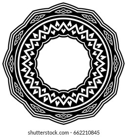 Abstract vector black and white illustration round beautiful tracery frame. Decorative vintage ethnic mandala pattern. Design element for tattoo or logo.