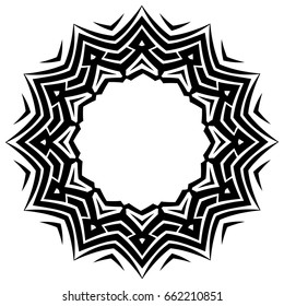 Abstract vector black and white illustration round beautiful tracery frame. Decorative vintage ethnic mandala pattern. Design element for tattoo or logo.