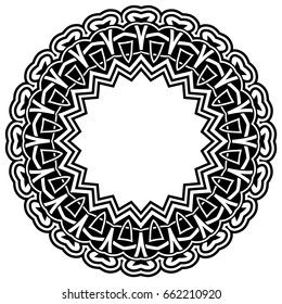Abstract vector black and white illustration round beautiful tracery frame. Decorative vintage ethnic mandala pattern. Design element for tattoo or logo.