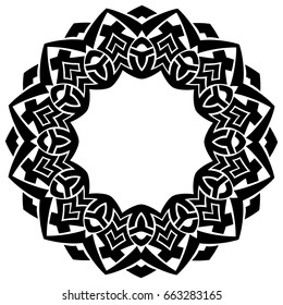 Abstract vector black and white illustration round beautiful tracery frame. Decorative vintage ethnic mandala pattern. Design element for tattoo or logo.