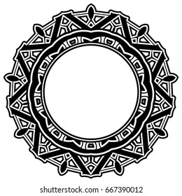Abstract vector black and white illustration round beautiful tracery frame. Decorative vintage ethnic mandala pattern. Design element for tattoo or logo.