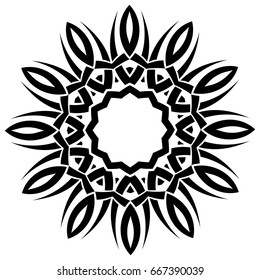 Abstract vector black and white illustration round beautiful ornament. Decorative vintage ethnic mandala pattern. Design element for tattoo or logo.