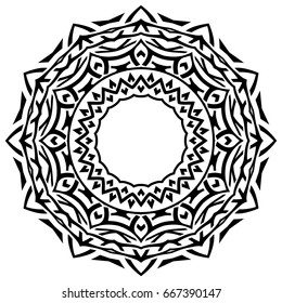 Abstract vector black and white illustration round beautiful tracery frame. Decorative vintage ethnic mandala pattern. Design element for tattoo or logo.
