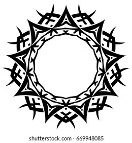 Abstract vector black and white illustration round beautiful tracery frame. Decorative vintage ethnic mandala pattern. Design element for tattoo or logo.